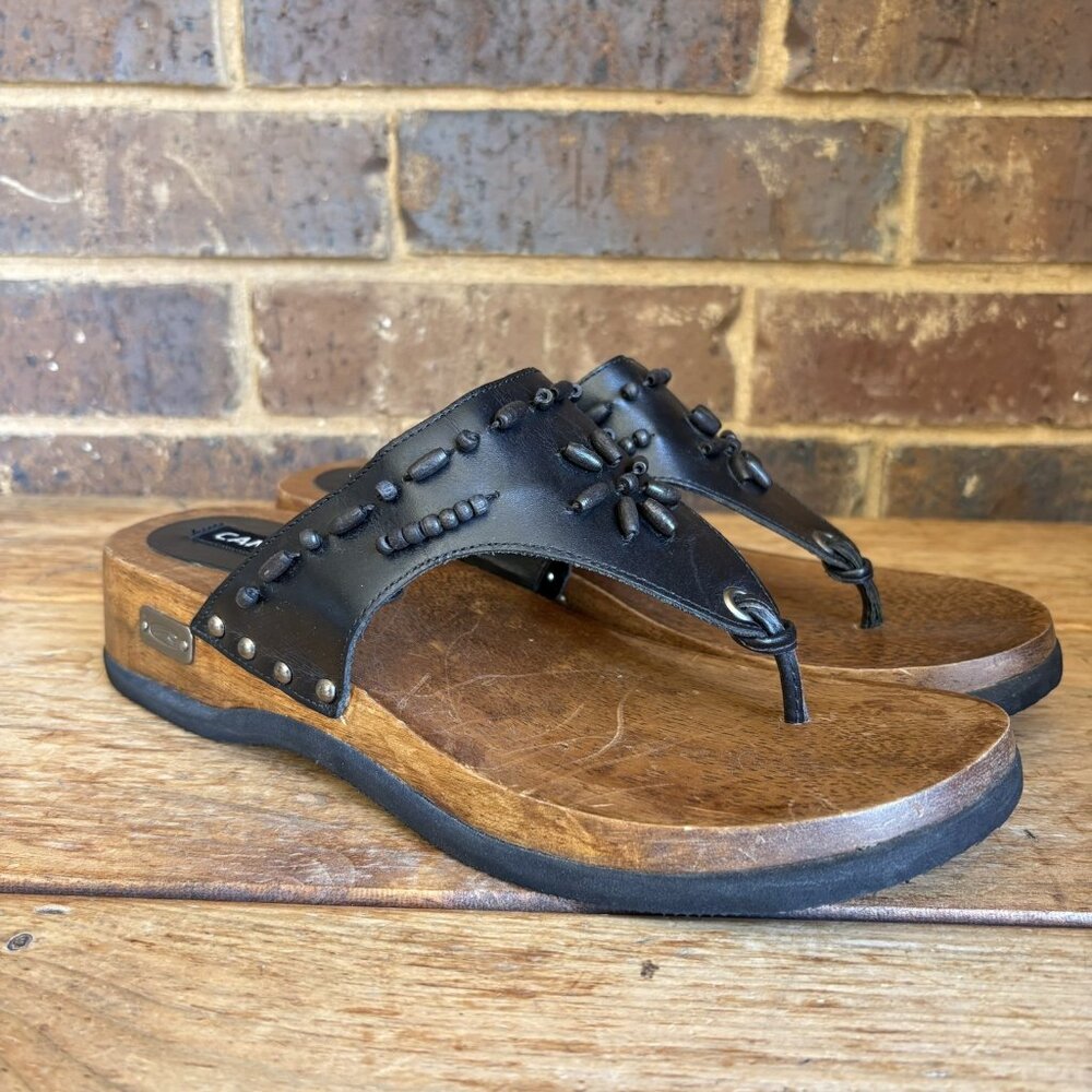 Vintage 90’s Candies Wooden Wedge Leather Thong Sandal Women’s Size 10/11